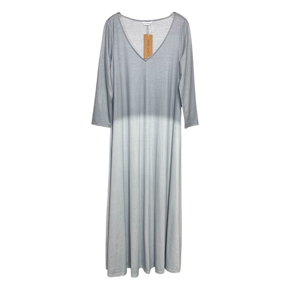 NWT Tendency Ombre Maxi‎ Dress V-Neck 3/4 Sleeve Casual Comfy Lagenlook Size M